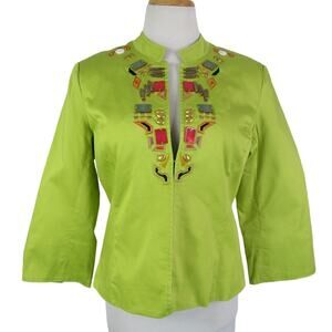 Erin London Embellished Open Jacket Blazer Lined Mock Neck Green Size Medium